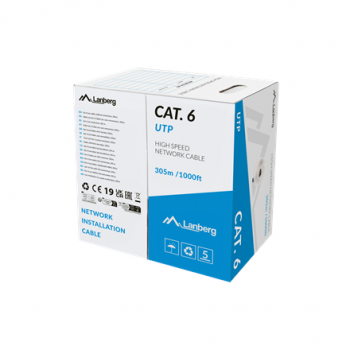 Lanberg Lan Cable Cat.6 UTP 305M Solid CU LSZH Grey CPR+ Fluke Passed | Lanberg