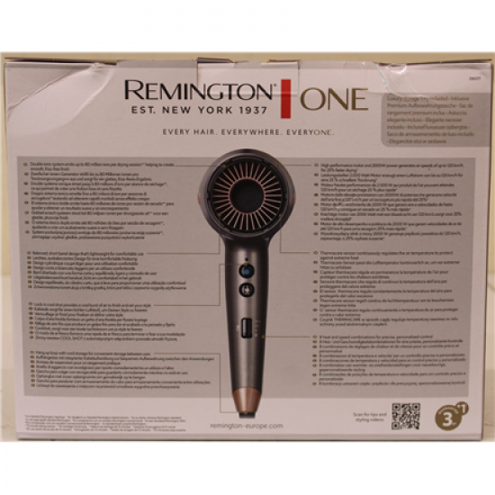 SALE OUT. Remington D6077 Hair dryer, 2000 W, Grey | Remington Hair dryer | D6077 | 2000 W | Number of temperature settings 3 | Ionic function | Diffuser nozzle | Grey | DAMAGED PACKAGING | Warranty 24 month(s)