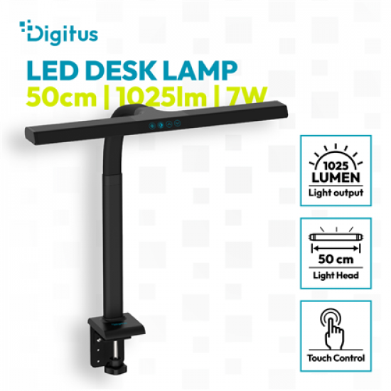 Digitus LED Desk Lamp, 50 cm, Black | DA-90490 | 1025 lm | 7 W | 3000-6500 K | Warm to cold white light | LED lamp | 10 V