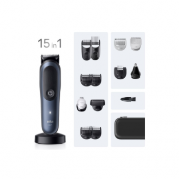 Braun Hair Trimmer | All-in-One Series 7 AIO7580 | Cordless | Wet & Dry | Number of length steps 14 | Blue/Black
