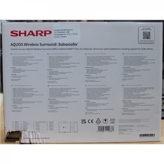 SALE OUT. Sharp AQUOS Wireless Surround Subwoofer | Sharp AQUOS Surround Subwoofer | CP-AWS0101 | Wi-Fi | DAMAGED PACKAGING | Wireless connection