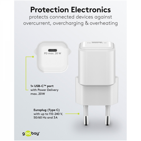 Goobay 20 W USB-C PD GaN Fast Charger Nano | USB-C