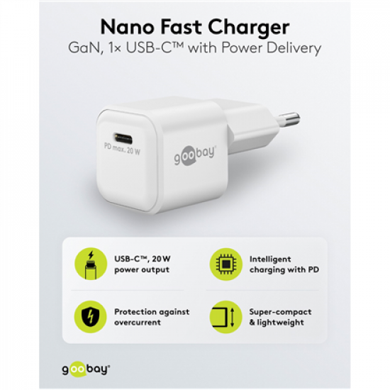 Goobay 20 W USB-C PD GaN Fast Charger Nano | USB-C