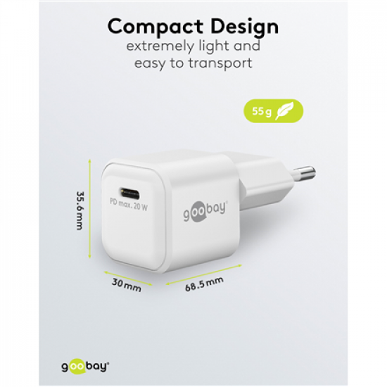 Goobay 20 W USB-C PD GaN Fast Charger Nano | USB-C