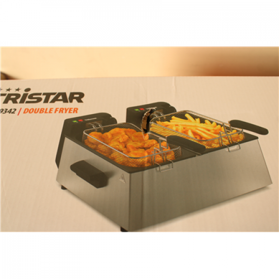 SALE OUT. Tristar FR-9342 Double deep fryer, Total capacity 6 L, 3600 W, Stainless Steel/Black | Tristar Double deep fryer | FR-9342 | Power 3600 W | Capacity 6 L | Silver | DAMAGED PACKAGING, DENTED BODY (BACKSIDE, BOTTOM) | 24 month(s)