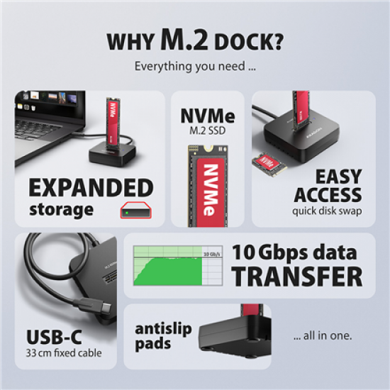 AXAGON ADSA-M2C11L USB-C 10Gbps docking station for M.2 NVMe SSD
