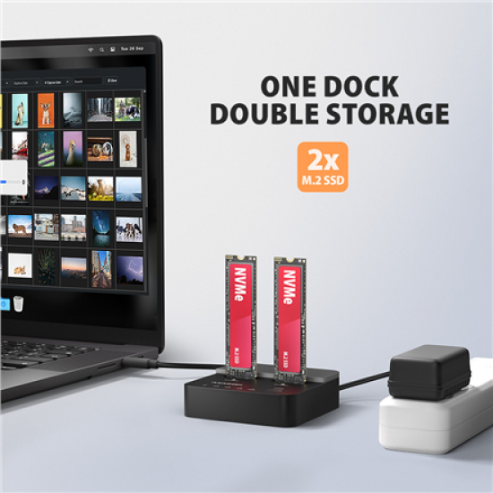 AXAGON ADSA-M2C22L USB-C 20Gbps docking station for 2× M.2 NVMe SSD with disk cloning function without PC