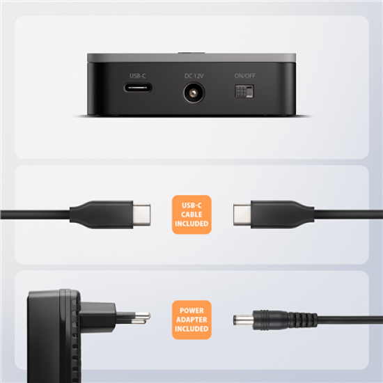 AXAGON ADSA-M2C22L USB-C 20Gbps docking station for 2× M.2 NVMe SSD with disk cloning function without PC