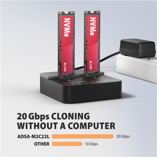 AXAGON ADSA-M2C22L USB-C 20Gbps docking station for 2× M.2 NVMe SSD with disk cloning function without PC