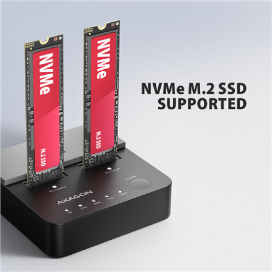 AXAGON ADSA-M2C22L USB-C 20Gbps docking station for 2× M.2 NVMe SSD with disk cloning function without PC