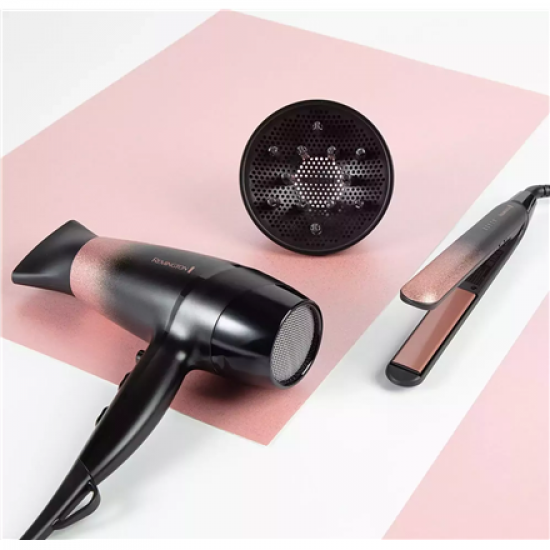 Remington Hair Dryer | D5305 Rose Shimmer | 2200 W | Number of temperature settings 3 | Ionic function | Diffuser nozzle | Black/Rose