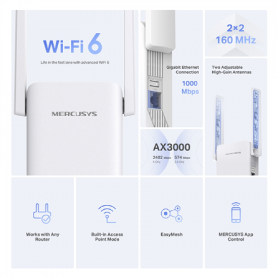 Mercusys AX3000 Dual-Band Wi-Fi 6 USB Adapter | ME80X | White