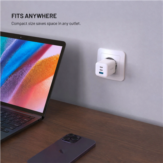 Fixed GaN Network Charger Mini with 2xUSB-C and USB output, PD support, 100 W, white | FIXCG100M-2C1A-WH
