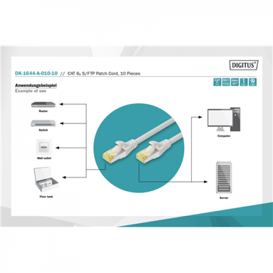 DIGITUS CAT 6A S/FTP patch cable, 10 pieces | Digitus