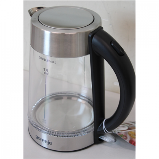 SALE OUT. Gorenje K17GDWII Kettle, Electric, Capacity 1.7 L, Power 2200 W, Stainless steel | SALE OUT. | Gorenje Kettle | K17GDWII | 2200 W | Electric | 1.7 L | 360° rotational base | Stainless steel/Glass | Stainless steel/Transparent | DAMAGED PACKAGING