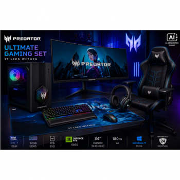 Acer | Predator Ultimate Gaming Set | Orion 3000 + X34 V3 + PGC371 + Aethon 700 + Galea 550 + Cestus 333 + PMP470 | Desktop Set | Tower | In | Acer
