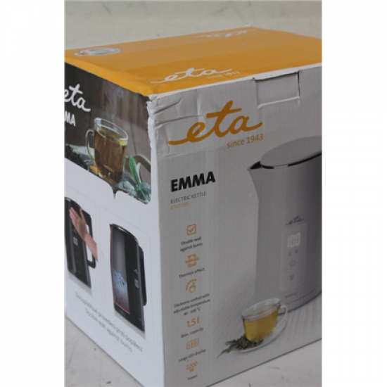 SALE OUT. ETA ETA559590010 Emma Electric kettle, 1.5 L, White | SALE OUT. | ETA Kettle | ETA559590010 Emma | Electric | 2200 W | 1.5 L | Stainless steel | 360° rotational base | White | DAMAGED PACKAGING