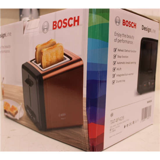 SALE OUT. Bosch TAT4P429 DesignLine Toaster, 970 W, 2 slots, Copper | SALE OUT. | Bosch DesignLine Toaster | TAT4P429 | Power 970 W | Number of slots 2 | Housing material Stainless Steel | Copper/Black | DAMAGED PACKAGING